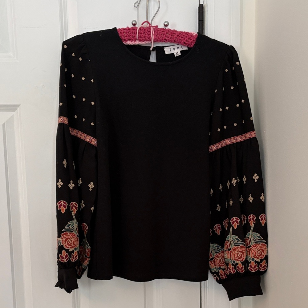THML Black Floral Embroidered Blouse